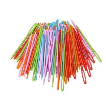 100шт детски многоцветни пластмасови игли 7 см, Гобеленовая бинка, вълнена прежда за шиене със собствените си ръце 0