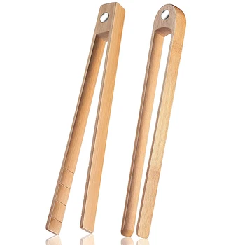 2 броя магнитни бамбук машата за тостеров, 8,7-цолови Дървени кухненски щипки за наздравици за приготвяне на храна, прибори за готвене от естествен бамбук