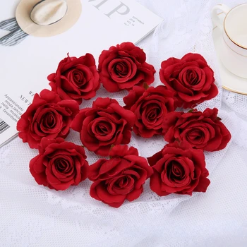 20 броя с диаметър 6 см, нова изкуствена корона от Червени рози, висококачествена коприна украса за дома, материал за цветя 