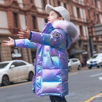 2023 Зимата пуховик за момичета, палта, водоустойчив лъскава детска горна дреха с качулка, дрехи за тийнейджъри на възраст 5-14 години, парк за деца, зимна костюм