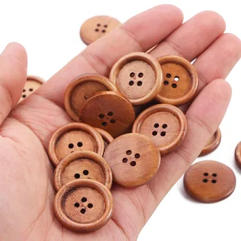 20pcs Кръгли Дървени Копчета с четири дупки, Копчета Кафе цвят, Универсална дреха Ръчно изработени 