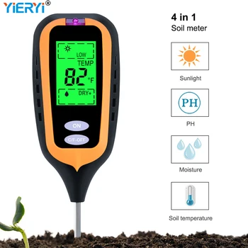 4-в-1 Измерване на РН на почвата, Влажност, Слънчева светлина, Температура, Тестер за рН Дигитален влагомер Анализатор Градински Ферма, Оранжерия Засаждане на открито