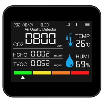 9-в-1 Монитор на качеството на въздуха CO2 Метър Приложение БТ Детектор за въглероден диоксид ФПЧ2.5 PM1.0 PM10 Сензор за температура и влажност на въздуха CO2