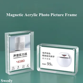 90x55 мм Прозрачна Акрилна рамка за снимки Блок Мини Притежателя на цената на Етикети Магнитен Акрилни Притежателя на Знака Поставка за дисплея 0