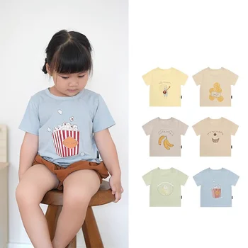 EnkeliBB Лятна памучен тениска за малки момчета и момичета, прекрасни върхове с принтом 