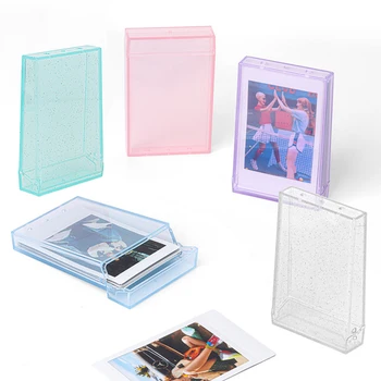 INS Прозрачна кутия за съхранение на снимки с gilding, 3-инчов мини-държач за фотокарточек Instax Photos, флип-държач за именен картон, рамка за снимка за албума