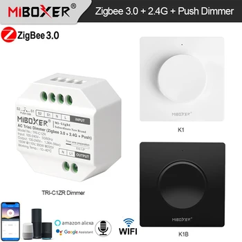 Miboxer ZigBee 3.0 + 2.4 G RF Дистанционно Управление 110-240 v Ac Симисторный Димер Ключ Ключ Димер с Дистанционно Управление/Приложение / Гласов Контрол за Едноцветни Лампи