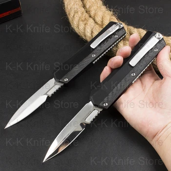 Micro OTF Tech Knife Серия GK D2 Нож от Бързорежеща Стомана 58-60HRC Космически Алуминий + Дръжка от въглеродни Влакна Джобен Нож за Самозащита