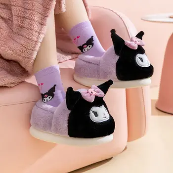 Miniso Sanrio за родители и деца, памучни чехли за момичета, домашна плюшен топла зимна скъпа мека модни обувки