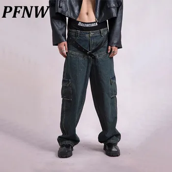 PFNW Реколта Дънки High Street Washing С Множество Джобове За Мъже И Жени, Свободни Преки Модни Маркови Дънкови Панталони За работно облекло 12Z5275