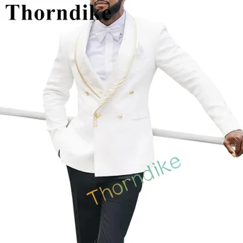 Thorndike, изработена по поръчка, Есенен шал с ревери, Бял сватбен костюм, мъжки Двубортные смокинги за младоженците за партита
