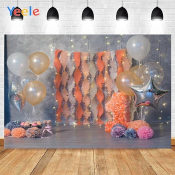 Yeele Baby Birthday Дървени винилови настилки, на фона на балони, фотофон, фотографско студио за интериор, Индивидуални размери
