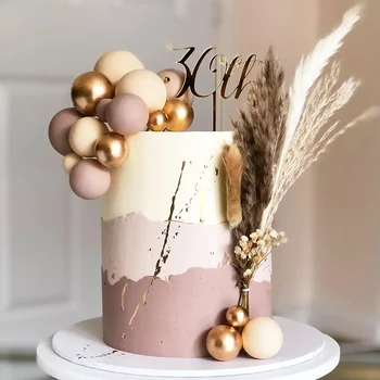 Абрикосово-златисто Светло кафяво topper за торта във формата на топчета, части за кексчета, в цилиндър за торта на тема Мечка, сувенири за парти по случай рожден ден, Сватбен декор