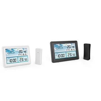Безжична цифрова метеорологичната станция Цветен LCD дисплей Термометър, влагомер Сензор прогнозата на температурата Календар точката на замръзване (A) Штепсельная вилица ЕС