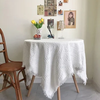 Бяла покривка за масата за хранене, прахоустойчив, калъф, декоративна облекло