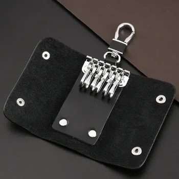 В чантата си за ключовете Модерен Мъжки Женски Портфейл-органайзер за ключове от 100% естествена кожа, мултифункционален калъф, икономка, Поставки за ключове, 6 халки за ключове