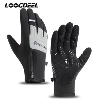 Ветроупорен велосипедни ръкавици LOOGDEEL, зимни спортни ръкавици на открито, топли непромокаеми нескользящие ръкавици за езда на мотоциклет със сензорен екран, мъжки