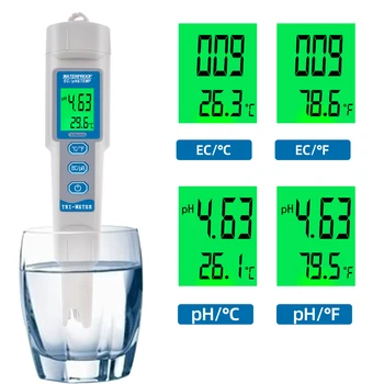 Водоустойчив измерване на PH 3 в 1 тестер за температурата на ЕО, да следи за качеството на водите за аквариум, анализатор на водата в басейна, цифров LCD дисплей