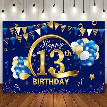 Декор за парти с 13-ти рожден ден, банер, тъмно синьо, Златно, 13 години за момичета, Фон за снимки на момчетата, Индивидуален