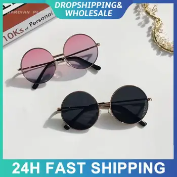 Детски слънчеви очила с кошачьими уши, Модерни пластмасови слънчеви очила в скъп кръгла рамка с цветен модел, Износоустойчиви, трайни Детски слънчеви очила за пътуване