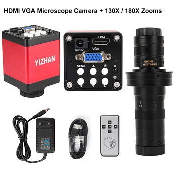 Дигитална камера за микроскоп, 1080P HDMI, VGA, 13-мегапикселова индустриална камера с 130X увеличение, обектив C байонетом или 180-кратно увеличение-обектив за ремонт на печатни платки телефон