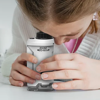 Експериментално джобен микроскоп, набор от детски научни играчки, 60-120-кратно мини-микроскоп с ръчно лесно детска играчка в подарък