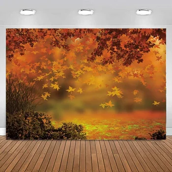 Есента Банер на естествения фон на Деня на Благодарността, Красива Есенна гора, Червени Кленови листа, фон за снимки, декорация парти