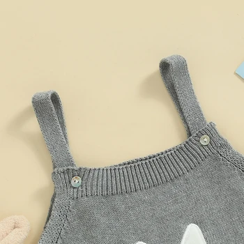 За новородените момичета и момчета, първият ми Великден облекло, Вязаный пуловер, риза с бродерия пухкав заек, гащеризон без ръкави