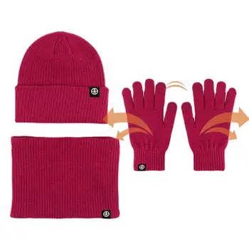 Зимни шапка, шал, комплект ръкавици, плетени калъф флисовые топли ръкавици за жени, мъжки шапки, ръкавици, шалове комплект