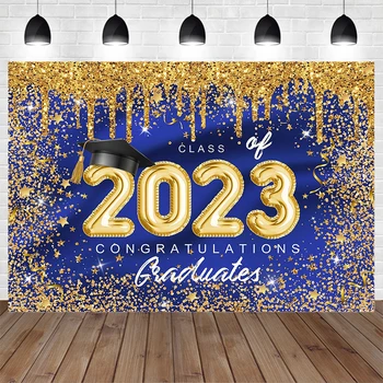 Златисто-синята Лъчисти звезда Украсява фон Бала церемония 2023 Студентски студийная снимка Фон Банер празнични партита