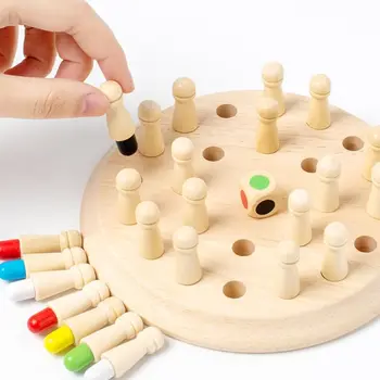 Играта на шах, която разработва играчка за родители и деца, настолна игра Монтесори, когнитивни способности, Дървени шах на паметта, цветни шах на паметта