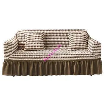 Калъф за дивана крепон на ивици с къдри в Скандинавски стил 