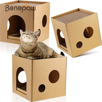 Картонена къщичка за котки Benepaw, Гофрирани когтеточки за коте, детска кошче за коте, Здрава Когтеточка за малки животни в закрито