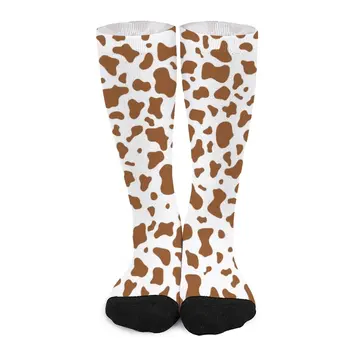 Кафяви чорапи с принтом крави, женски мъжки эстетичные чорапи с участието на животни Mooo, Дишащи готически чорапи, мини чорапи за катерене по поръчка