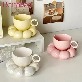 Керамични чаши за кафе с обем 200 МЛ, Чаша лате във формата на облак, Сладки Розови керамични чаши за мляко, украса за дома, Аксесоари за кафе