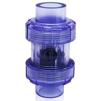 Клапан Обратен клапан PVC 3/4 инча, обратен клапан True Union, Прозрачно синьо обратен клапан PVC обратен клапан за газопровода, еднопосочен клапан