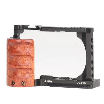 Клетка за камера ZV-E10 за Sony ZV-E10 Расширительная рамка, дървена дръжка, защитен калъф за камера със защита от студена башмака