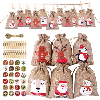 Коледен Адвент-календар Подарък пакет САМ Candy Bag Набор от Гирлянди на Стената подарък пакети на съвсем малък със скоба за съхранение на аксесоари
