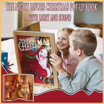 Коледна всплывающая книга със светъл звук в навечерието на Коледа, в нощта преди Коледа украса, Коледни подаръци за деца, Децата