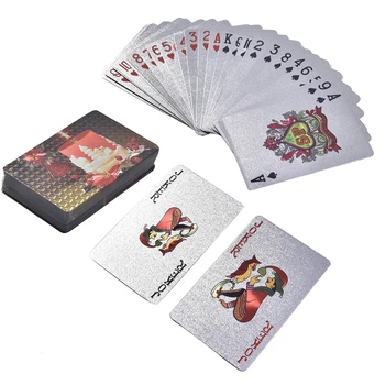 Коледна тесте Златни карти, водоустойчив игра на карти от сребърно фолио с Дядо Коледа, Игра на карти, покер за Магическо подпори, Вечерни игри
