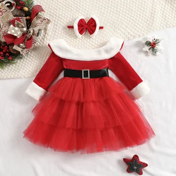 Коледна Червена рокля За Момичета, Фатиновая пакетче с дълъг ръкав, официални Рокли за Момичета, Нова година, Коледни Костюми, Вечерни Рокли За Момичета от 1 до 7 години