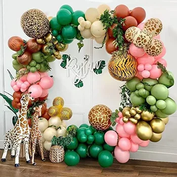 Комплект балони с венец и арката в стила на животни от джунглата фолио с леопардовым принтом, Елена, 4D балони, декорация на детски рожден ден, детско душата