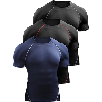 Компресия ризи за Мъже Лятна тениска за бягане Бързосъхнеща Мъжки дрехи, Спортно облекло за фитнес Тениска за фитнес и Спортни спортни ризи