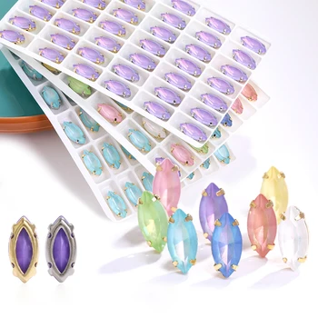 кристали Navette размер 7x15 mm с набор от медни нокти, стъклени декорации с плоска задна част, кристални камъни, аксесоари от блестящи страз смесен размер