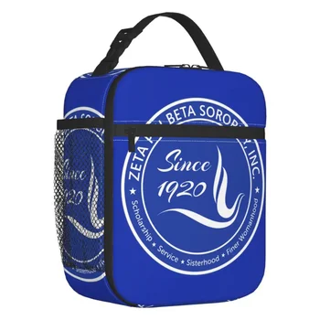 Лого Zeta Phi Beta, синя изолирано чанта за обяд за пикник на открито, гръцката буква 1920 ZOB, Фланец термоохладитель, кутия за Bento за жени.