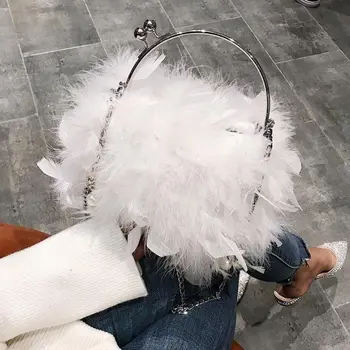 Луксозна Дизайнерска Марка Ostrich Hair Модни Дамски Чанти 2023 Корейски Ins Нова Универсална Верига Фея Square Bag Чанта През Рамо