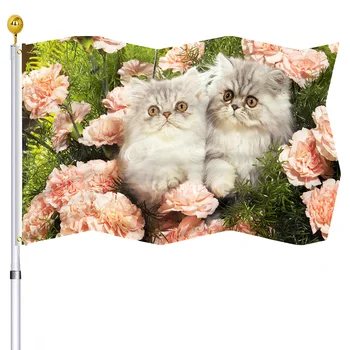 Малък котешки флаг, декоративни знамена за дома с розово цвете, зашити в двоен шев, украса за дома, двора, улицата, за жени, деца, мъже