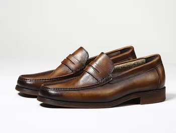 Мода Ежедневни обувки луксозна марка за възрастни Slip на обувки от естествена кожа, мъжки Бизнес и ежедневни мъжки лоферы 0