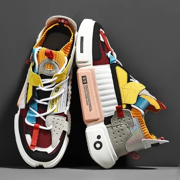 Модерен мъжки ежедневни обувки, висококачествени цветни спортни обувки на платформа, Дишаща удобни обувки на равна подметка, чифт тенис обувки Zapatillas