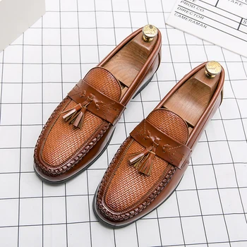 Мъжки модел обувки без закопчалка, Официалната обувки, Лоферы за бизнесмени, Елегантна социална обувки, мъжки пролетно обувки на равна подметка, големи размери 38-48